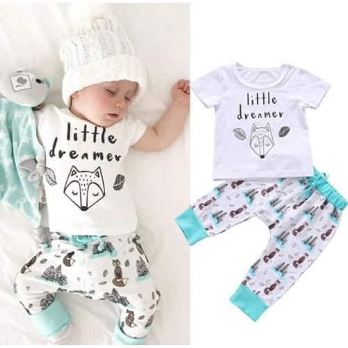 Cute 2PCS Cute Newborn Baby Boy Short Sleeve T-shirt Tops+Long Pants Leggings 2PCS Outfits Clothes Set