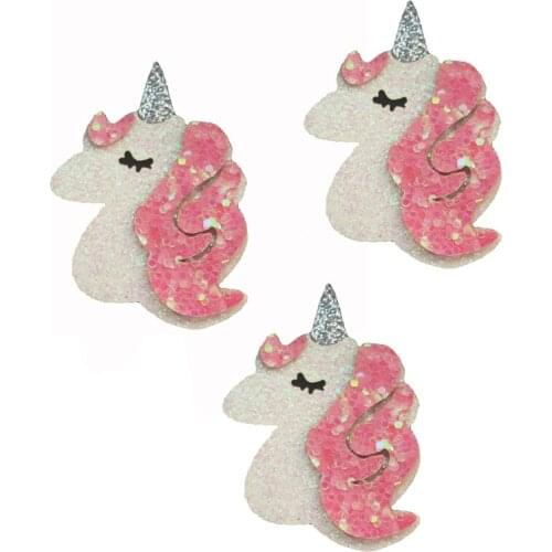 20pcs Padded Glitter Powders Kawaii Unicorn Patches for Crafts Clothes Decor Applique DIY Headwear Hair Clips Accessories