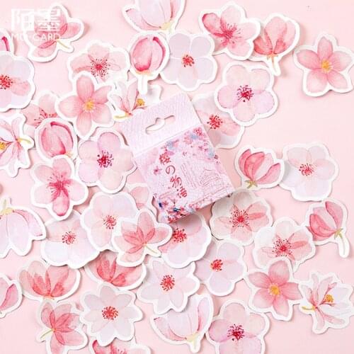 45 Pcs/Box Beautiful flowers Pink petal sticker decoration stickers DIY for craft ablum diary scrapbooking planner