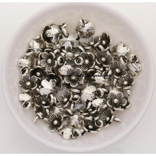 50Pcs/Lot) Zinc Alloy Tibetan Silver European Charm Plum-Blossom-Shape Pendant Size 12X9mm AD11440B