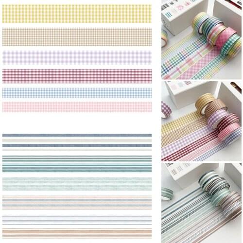 6PCs 5M Strip Grid Washi Tape Japanese Paper DIY Planner Masking Tape Adhesive Tapes Stickers Decorative Stationery Tapes