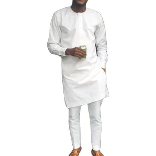 African clothes Man Shirts With Pants Fashion White Tops+Trousers Custom Made Mens Outfits African Pant Set For Party