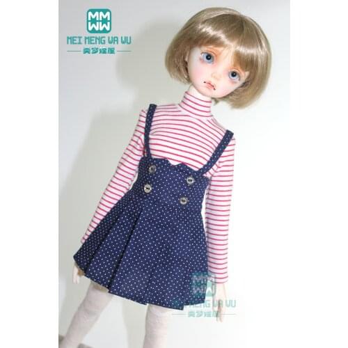 BJD accessories for 43cm 1/4 BJD doll clothes fashion striped T-shirt, polka dot strap dress