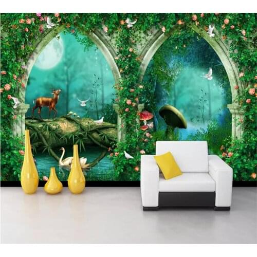 Beibehang Customized high-end wallpaper 3D mural super beautiful dream arch fairytale forest living room decoration background
