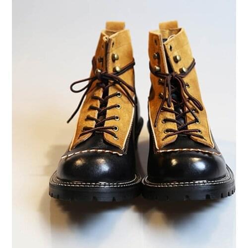 Retro American Motorcycle Riding Ankle Boots Men Work Safety Shoes Unisex British Style Cow Genuine Leather Botas Hombre