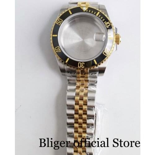 Gold Coated 40mm Watch Case with Bezel Insert + Watch Jubilee Band Fit ETA 2836 MIYOTA Movement