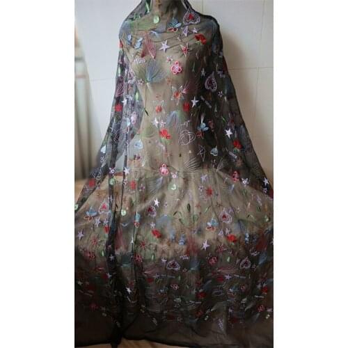 Black mix colors embroidered lace fabric for costumes accessories, embroidery fabric