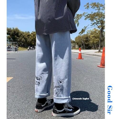 Boyfriends Jeans mens straight pants, loose pants, Korean fashion, versatile ruffian handsome sagging wide leg pants streetwear