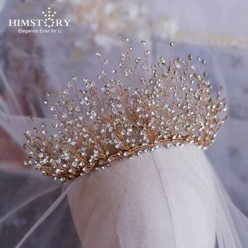HIMSTORY European Handmade Crystal Vine Wedding Hairband Tiaras Crown Party Graduation Headpiece