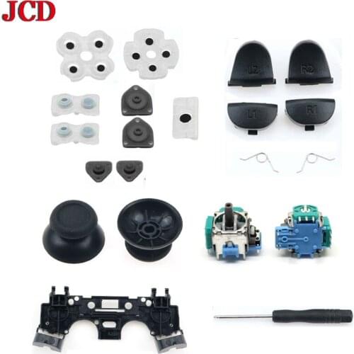 JCD 1Set For PS4 Controller Repair Set L1 R1 L2 R2 Trigger Buttons 3D analog Joysticks Thumb Sticks Cap Conductive Rubber Kit