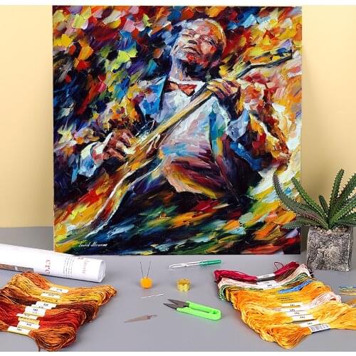 Oil Painting Style Bb King Pre-Printed 11CT Cross-Stitch Embroidery Kit DMC Threads Knitting Sewing Handicraft Craft Magic