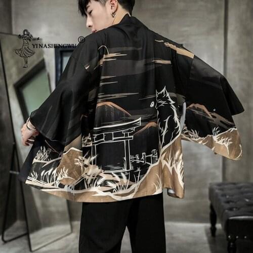 Kimono Cardigan Men Japanese Kimono Men Yukata Print Asia Kimono Cosplay Costume Top Sun Protection Shirt Beach Thin Casual Coat