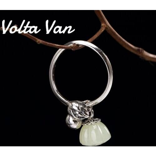 Volta Van Elegant 925 Sterling Silver Jade Rings 2021 New Fine Jewelry Vintage Lotus All-Match Women Design Women Opening Rings