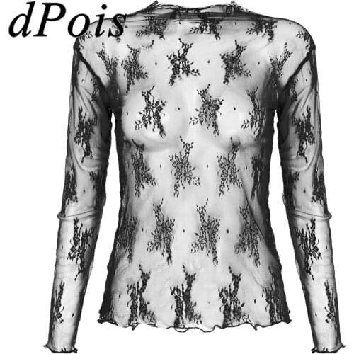 Summer Women Lace Floral Embroidery Blouses Shirt Ladies Tops Transparent Elegant See-through Black Shirt Sexy Mesh Blouses
