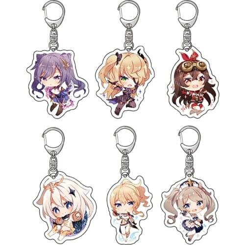 Hot Anime Game Genshin Impact Acrylic Keychain Diluc Venti Klee Keqing Qiqi Acrylic Keyring School Bag Pendant Key Chain Jewelry