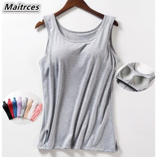 Womens Summer 2019 New Tank Tops Shirt Modal Underwear Plus Size Female T-shirt Camisole Blouse Built In Bra