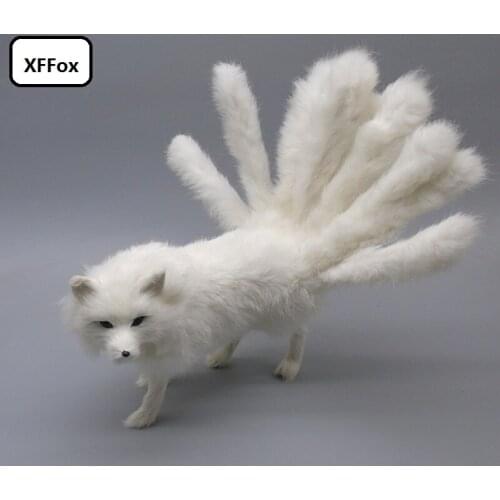 Cute real life white fox model plastic&furs simulation nine-tails fox doll gift about 35x10x14cm xf2318