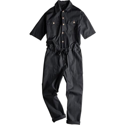 Sokotoo Mens short sleeve ankle length jumpsuits Casual loose pockets overalls Coveralls Black Yellow
