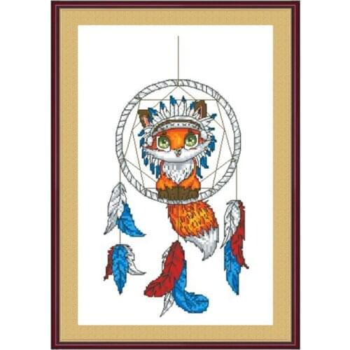 Cross Stitch Kit 11CT Printed Cloth Material Package Little Fox Dreamcatcher Chinese Embroidery