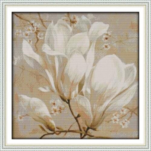 Magnolia flower cross stitch kit flower 18ct 14ct 11ct count printed canvas stitching embroidery DIY handmade needlework