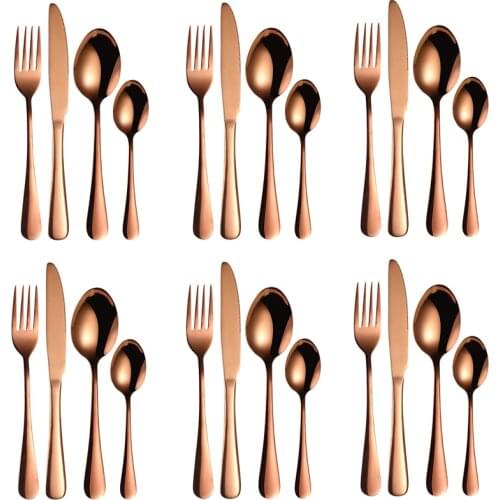 Rosegold Fork Spoon Knife Stainless Steel Cutlery Set Western Wedding Dinnerware Coffee Teaspoon Crockery Set Kitchen Dinner Set