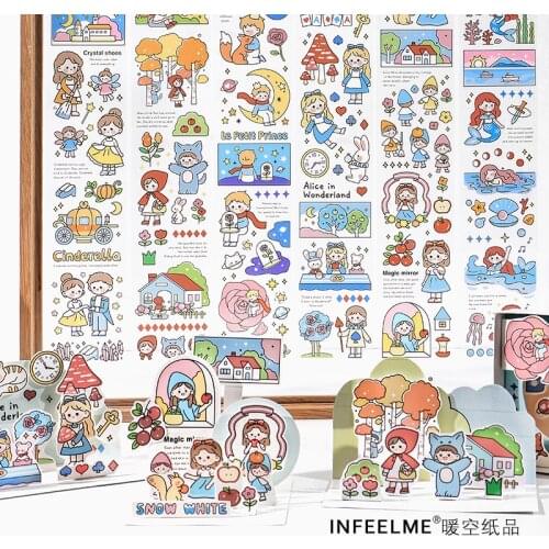 Cartoon Girl Fairy Tale Series PET Washi Masking Tapes Kawaii Label Stickers Scrapbooking Stationery Diy Cute Decorative Tape