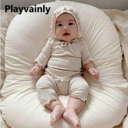 2021 New Summer Kids Girls Boys Pajamas Sets Long Sleeves Agaric Edge Thin Top+Pants+Cap Homewear Baby Newborn Sleepwear E8106