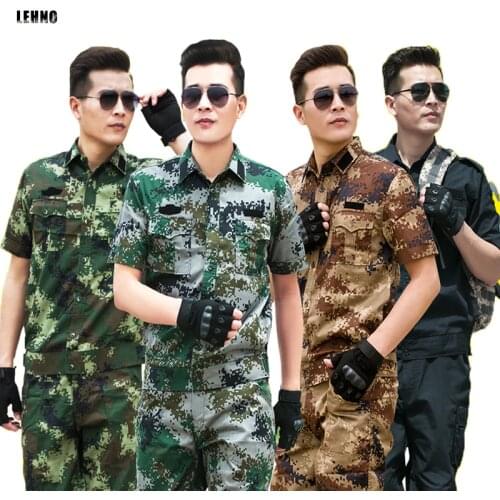 Outdoor Camouflage Suit Mens Military Training Clothes Short-sleeve Summer Uniforms Jungle commando Army Top+Pant Set