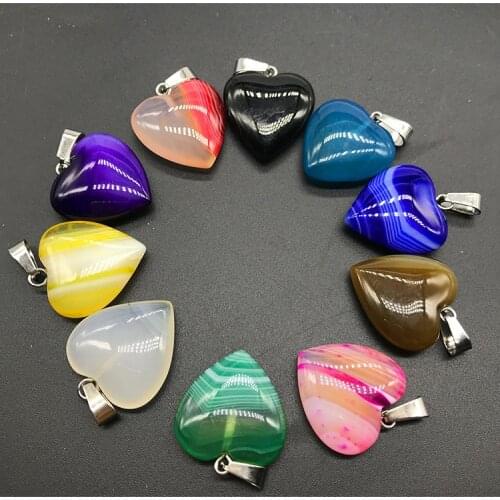 1 PC Birthstone Heart Pendants Real Natural Lace Agates Stone Pendant DIY Making for Necklaces Womens Female Lover Couples Gifts