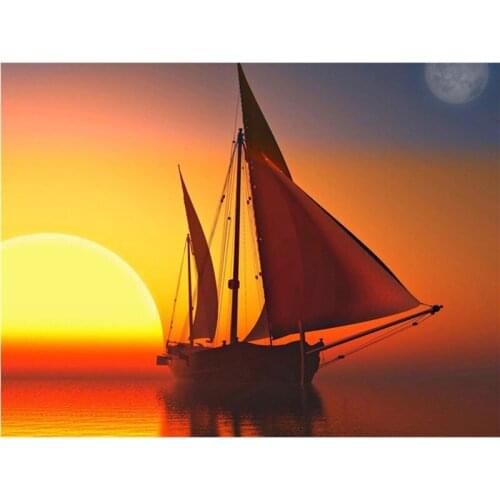 Full Square/Round Diamond Painting Sunset Sailboat Home Art Diamond Mosaic Sea Scenery Cross Stitch Kits Handcraft