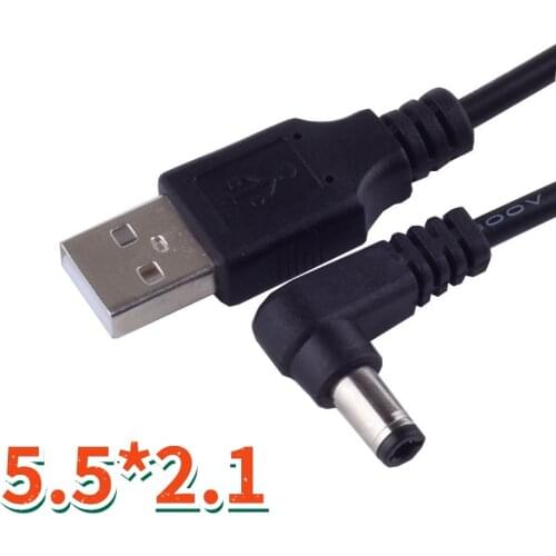 DC Power Plug USB Convert To 5.5*2.1mm/DC 5.5x2.1mm White Black L Shape Right Angle Jack With Cord Connector USB Cable