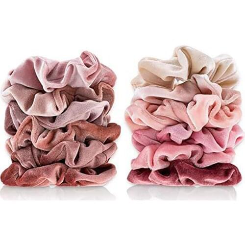 12pcs/set Fashion Velvet Pink Hair Ropes Hair Scrunchy Fashion Elastic Ponytail Holder Hair Band Headwear Accessories