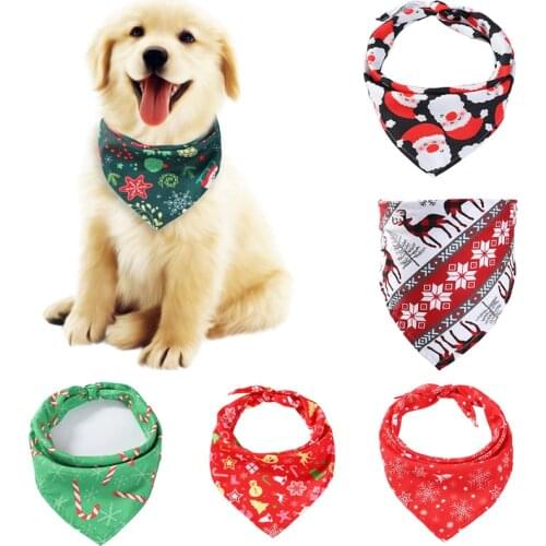 Christmas Pet Dog Neckerchief Puppy Saliva Towel Dog Triangle Scarf Decoration Santa Reindeer Striped Collar For Small Dogs Cats