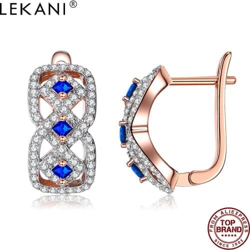 LEKANI Cross Weave Stud Earrings For Women Geometry Rhombic Cubic Zirconia Rose Gold Plated Earring Female Party Fashion Jewelry