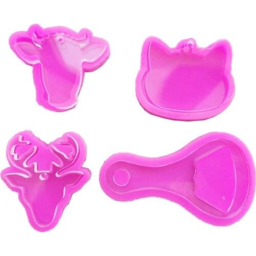 Handmade Keychain Pendant Resin Casting Mold Dog Tag Cat Cow Deer Silicone Molds