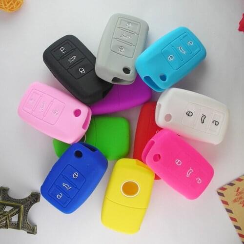 Silicone covercar key protector for VW Volkswagen Passat Polo Golf Touran Bora SEAT Ibiza Leon SKODA Octavia Fabia 3 Buttons