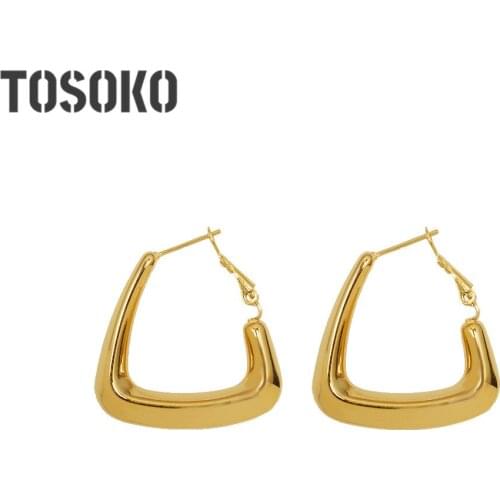TOSOKO Stainless Steel Jewelry Geometric Triangle Spring Earrings Womens Fashion Earrings BSF481