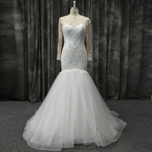 Vintage Bridal Gown Sheer Bateau Neck Illusion Long Sleeves Lace Appliques Corset Back Tulle Skirt Bride Gown