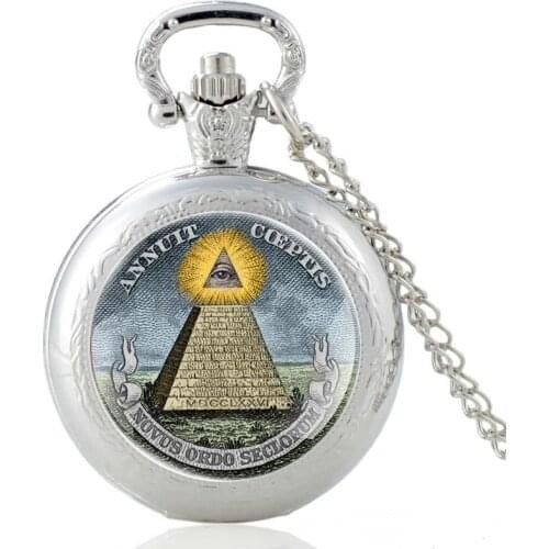 Vintage Mysterious All-seeing Eye Design Silver Quartz Pocket Watch Men Women Unique Pendant Necklace Hours Clock Gifts