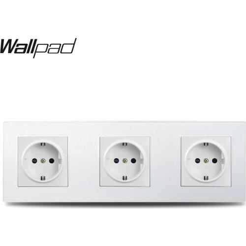 Wallpad S6 White 3 Triple EU Electric Outlet Power Wall Socket Europe Plug Brushed PC Plastic 3 Holes Panel Frame