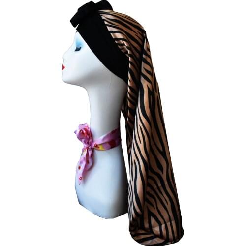 BONNET QUEEN Customize fashion custom logo women satin long braid bonnet with tie with private label