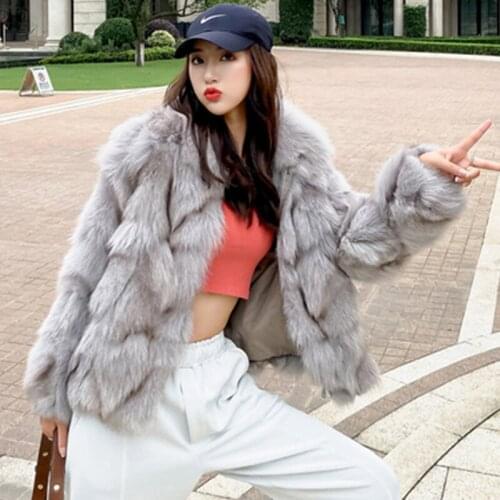 Ladies Winter Snow Warm Jacket Natural Fox Fur Leather Grass Coat Fashionable Luxurious Temperament abrigos para mujer