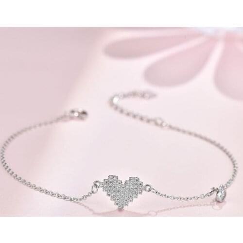 Sole Memory Simple Sweet Romantic Zircon Heart 925 Sterling Silver Female Resizable Bracelets SBR243
