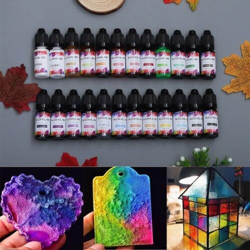 24Colors 10ml UV Epoxy Resin Liquid Pigment Dye Ultraviolet Curing Ink Diffusion Resin Crafts Colorant For Jewelry Making Tools