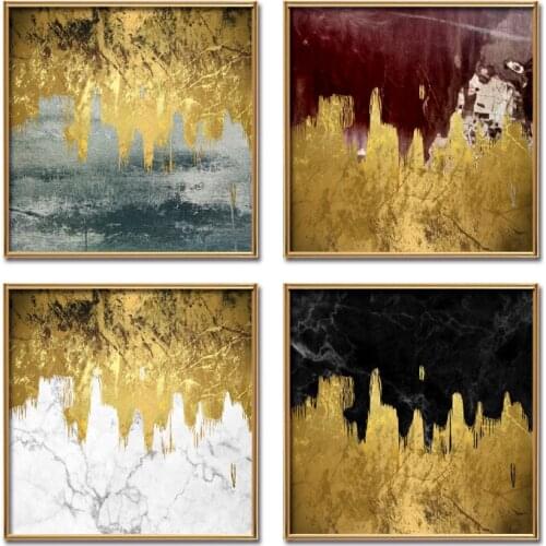 4 Pieces/set Hot selling modern golden abstract Wall Art Picture Canvas Oil Painting Print For Living Room Home Decor(No Framed)