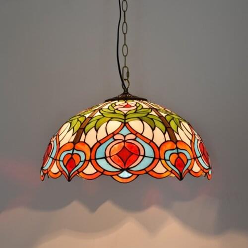 50cm American Pastoral Red Festive Peach Vintage Creative European-Style Stained Glass Restaurant Bedroom Chandelier