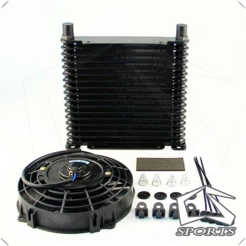 8-AN 32MM 15 ROW ENGINE RACING COATED ALUMINUM OIL COOLER+7" Electric Fan Kit