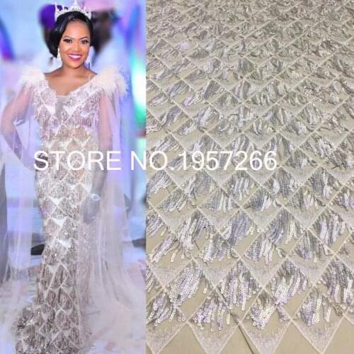 African Lace Sequins Fabric Fashionable French Net Lace Blue Fabric High Quality Guipure Lace Fabric For Dress CD20961