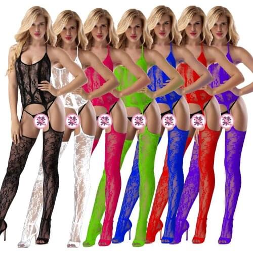 BKLD Sexy Lace Lingerie Bodysuit One Piece Jumpsuit Women With Socks Sleeveless Mesh See-through Pajamas Sleepwear Romper