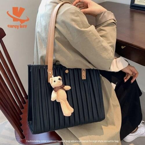 CAREY KAY Women Summer Large-Capacity Pleated Tote Bags Trendy Fashion Shoulder Bags Student Luxury Designer Purses Handbags